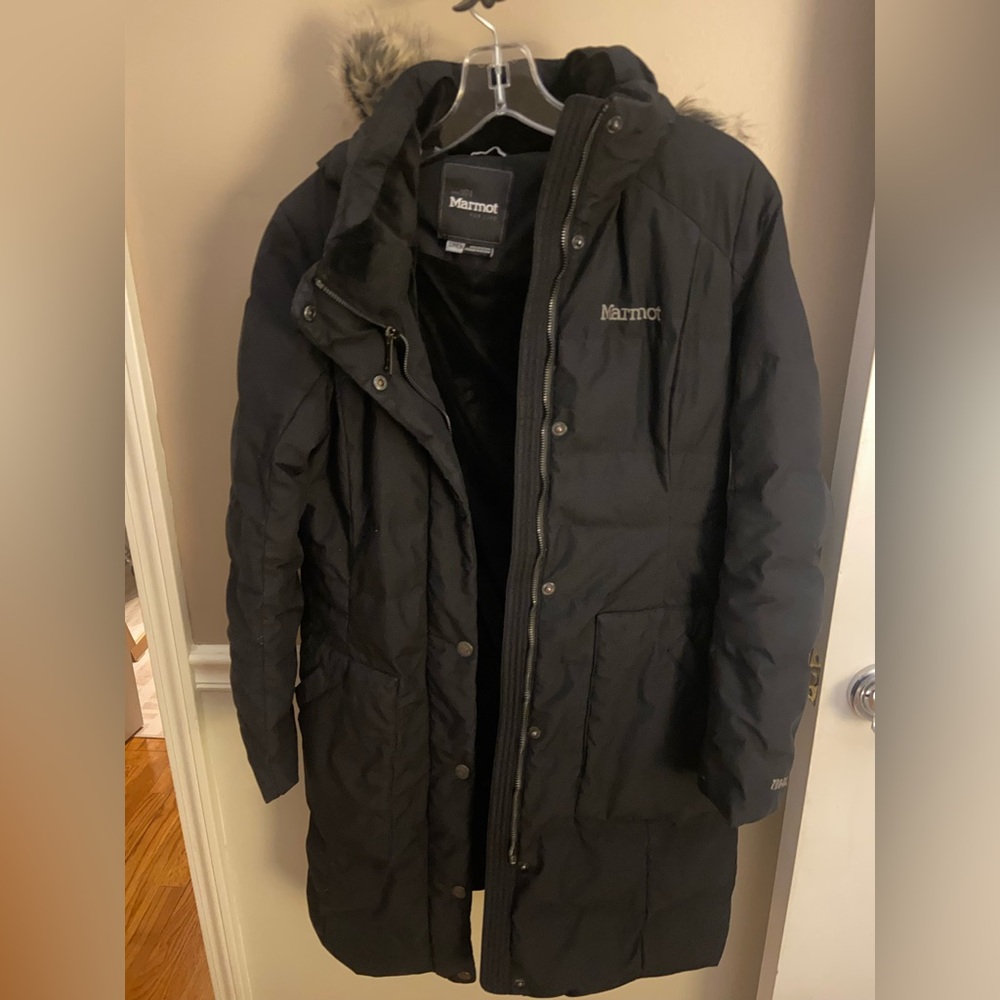 Marmot Black Women's Long Insulated Puffer Coat with Hood